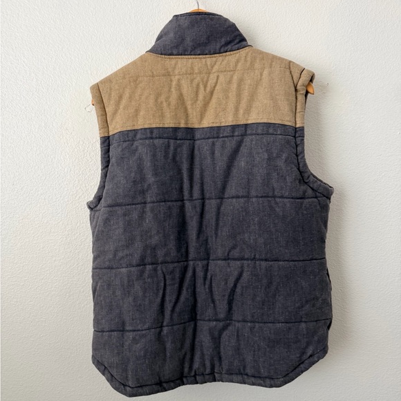 Kane & Unke Vest Mens Blue Tan Colorblock Linen Blend Snap Front Puffer Sz Large - Picture 7 of 10